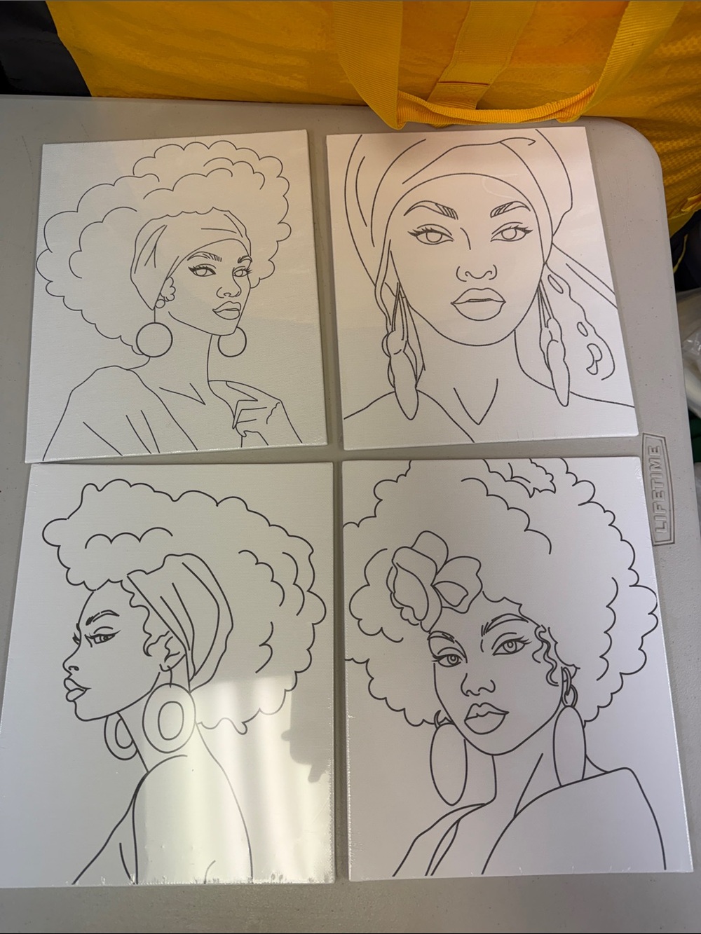Set of 4 Black & White African American Ladies Art Canvases ready to paint color